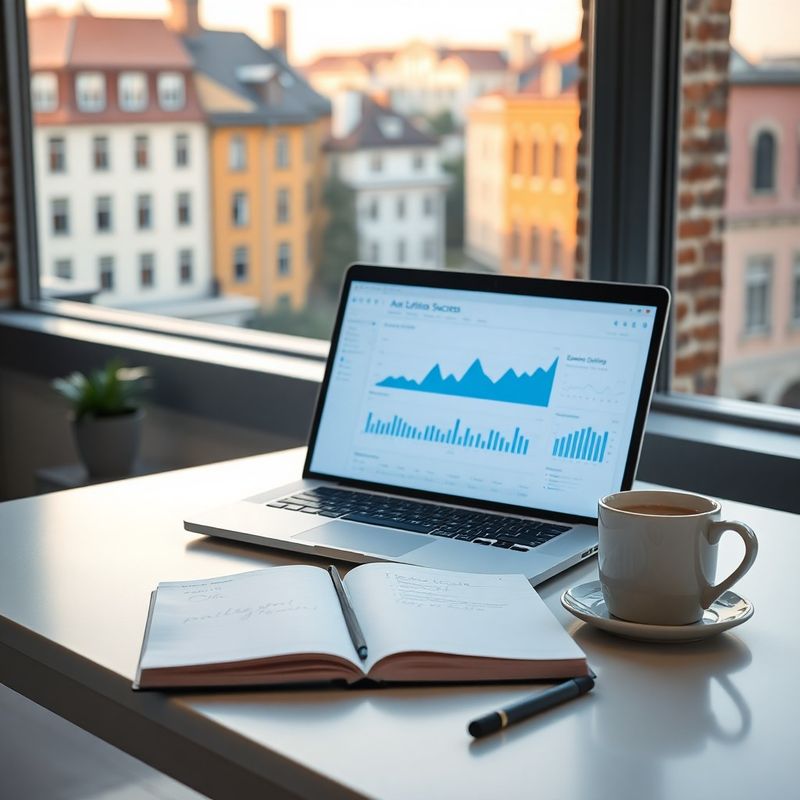 Biurko z laptopem pokazującym azurowy dashboard analityczny